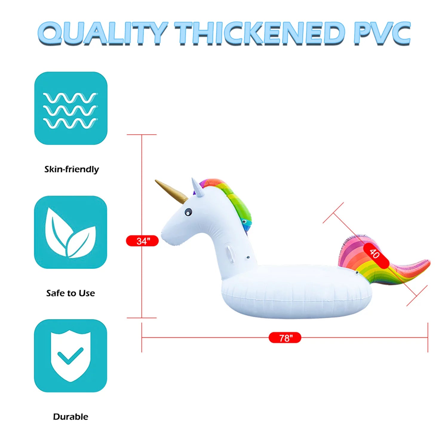 Unicorn Inflatable Pool Float for Kids Giant Float for Ride-On Pool Toys