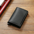 Carbon Fiber Card Holder Wallets Men RFID Black Magic Trifold Leather Slim Mini Wallet 