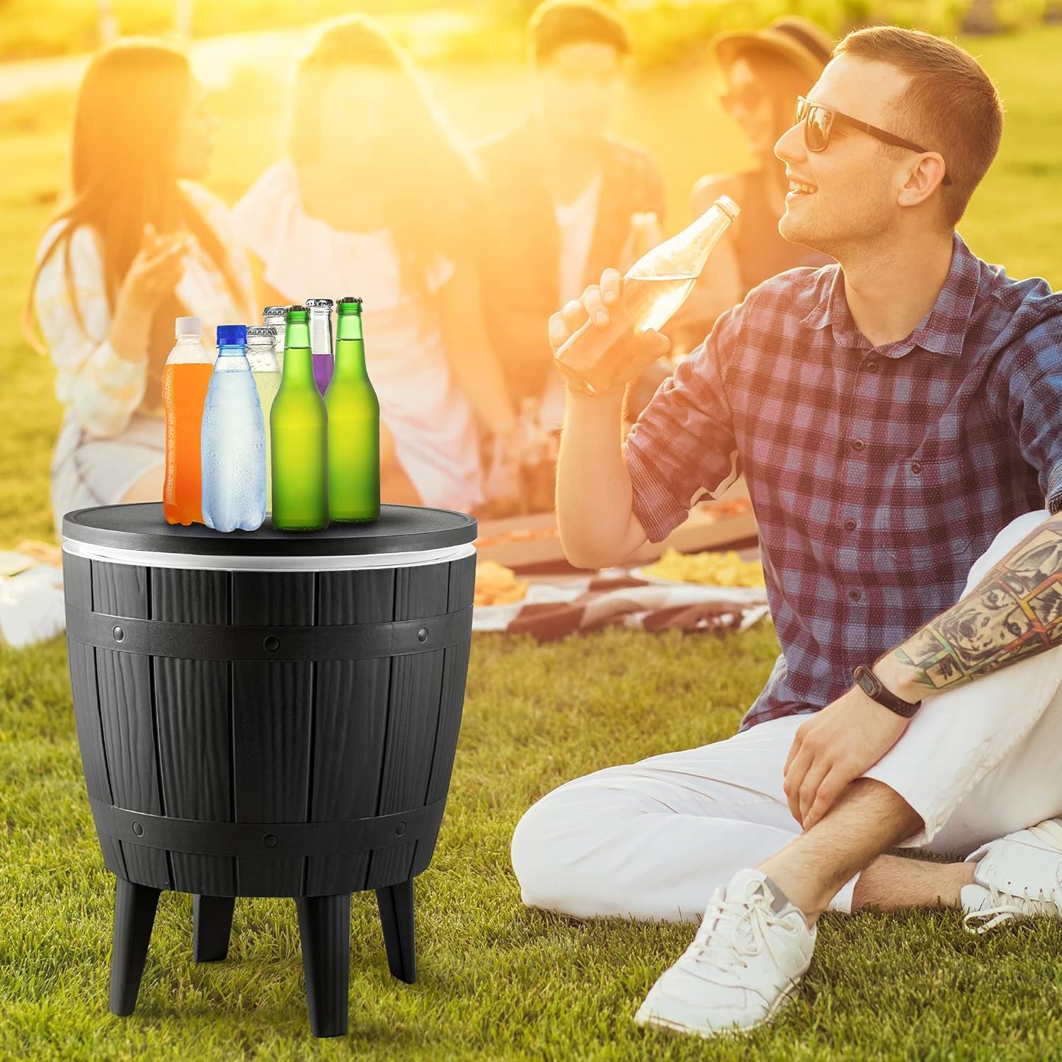 Cooler Cart with Bottle Opener Drainage, Portable Patio Cooler on Wheels, Outdoor Beverage Cart Ice Chest Cart