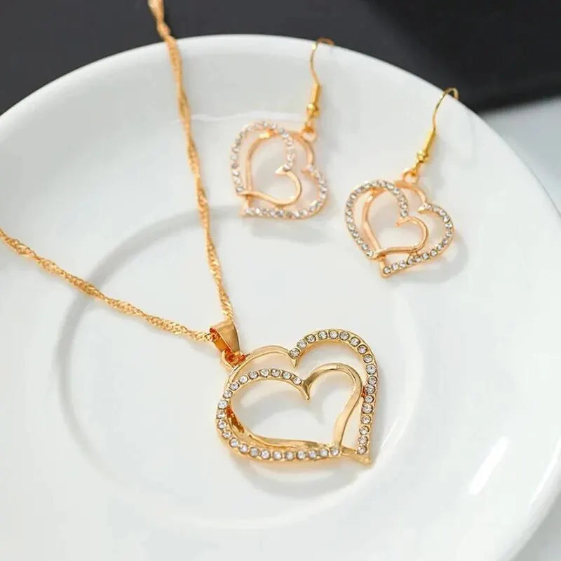 3 Pcs Set Heart Shaped Jewelry Set of Earrings Pendant Necklace for Women Exquisite