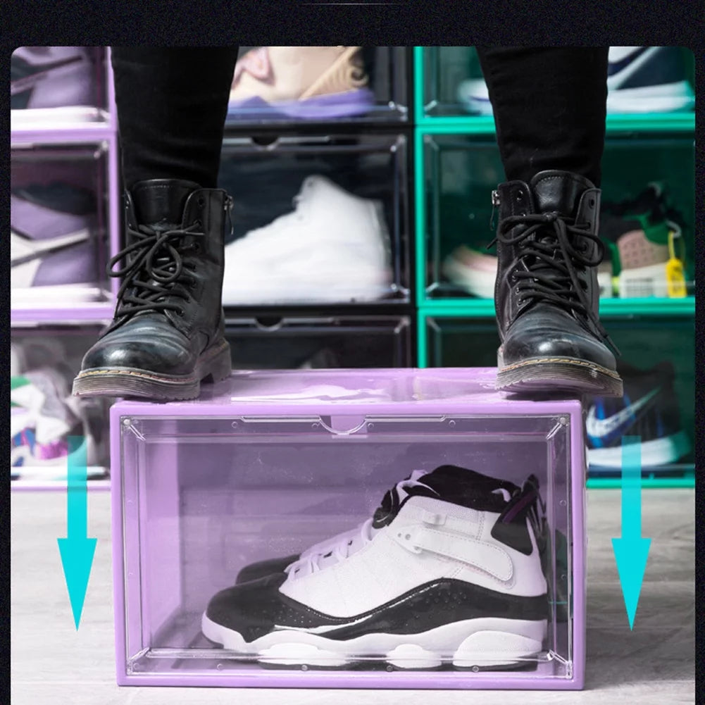 Transparent Luminous Shoe Box with LED Light Sound Control Thickened Plastic Dustproof Shoe Storage Box Organizer