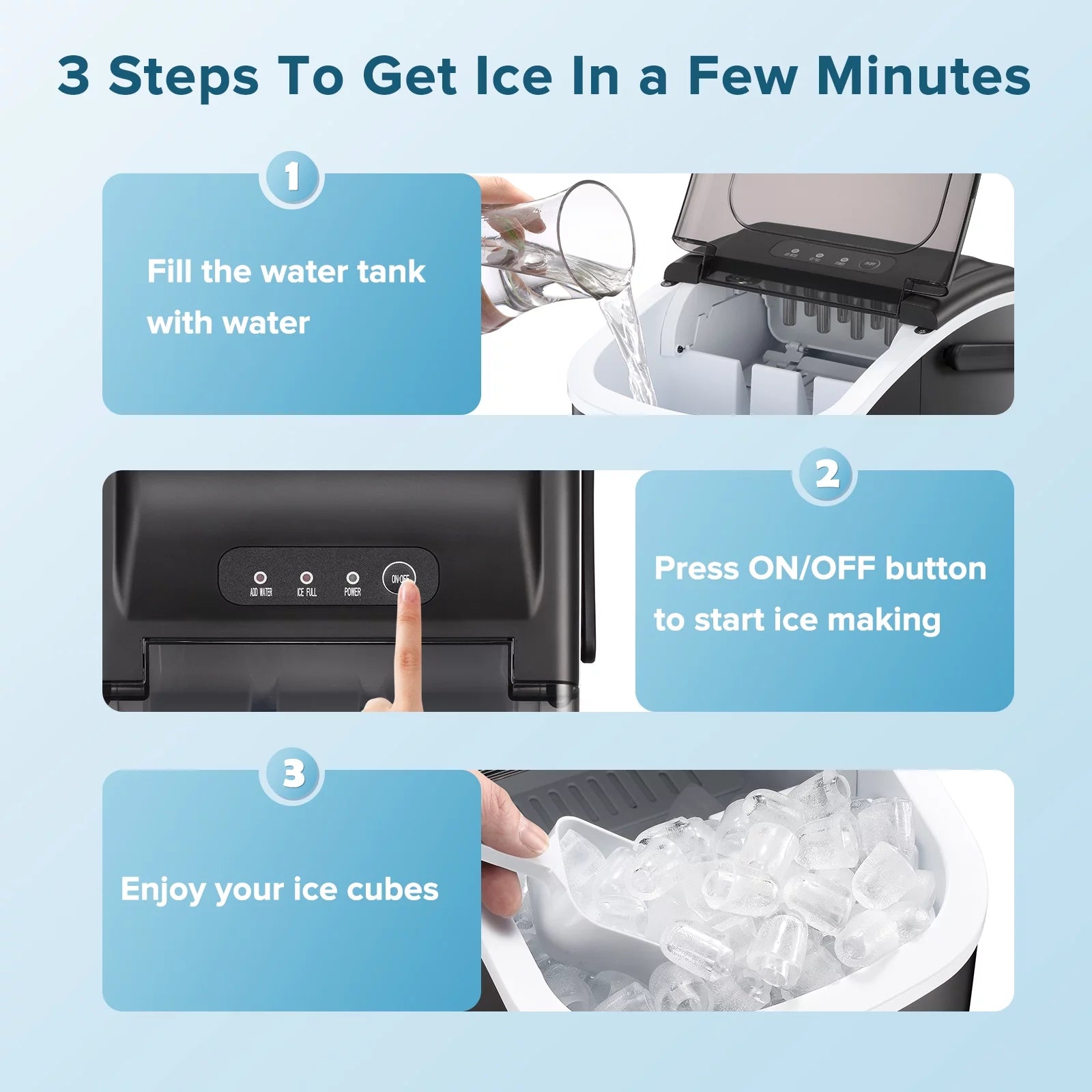 Countertop Ice Maker, Portable Ice Machine with Handle, 26Lbs/24H, 9 Cubes Ready in 6 Mins