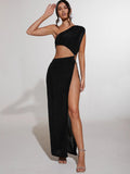 SHEIN BAE Cut Out One Shoulder Slit Thigh Dress