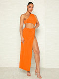 SHEIN BAE Cut Out One Shoulder Slit Thigh Dress