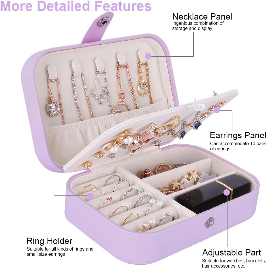 Jewelry Box, Travel Jewelry Organizer Cases with Doubel Layer for Women’S Necklace Earrings Rings and Travel Accessories (Purple)