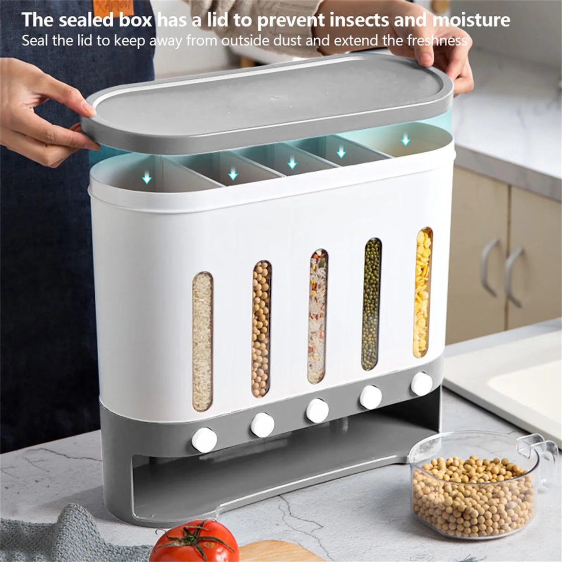 5 in 1 Kitchen Dispensing Container Food Dispenser for Cereals, Rice