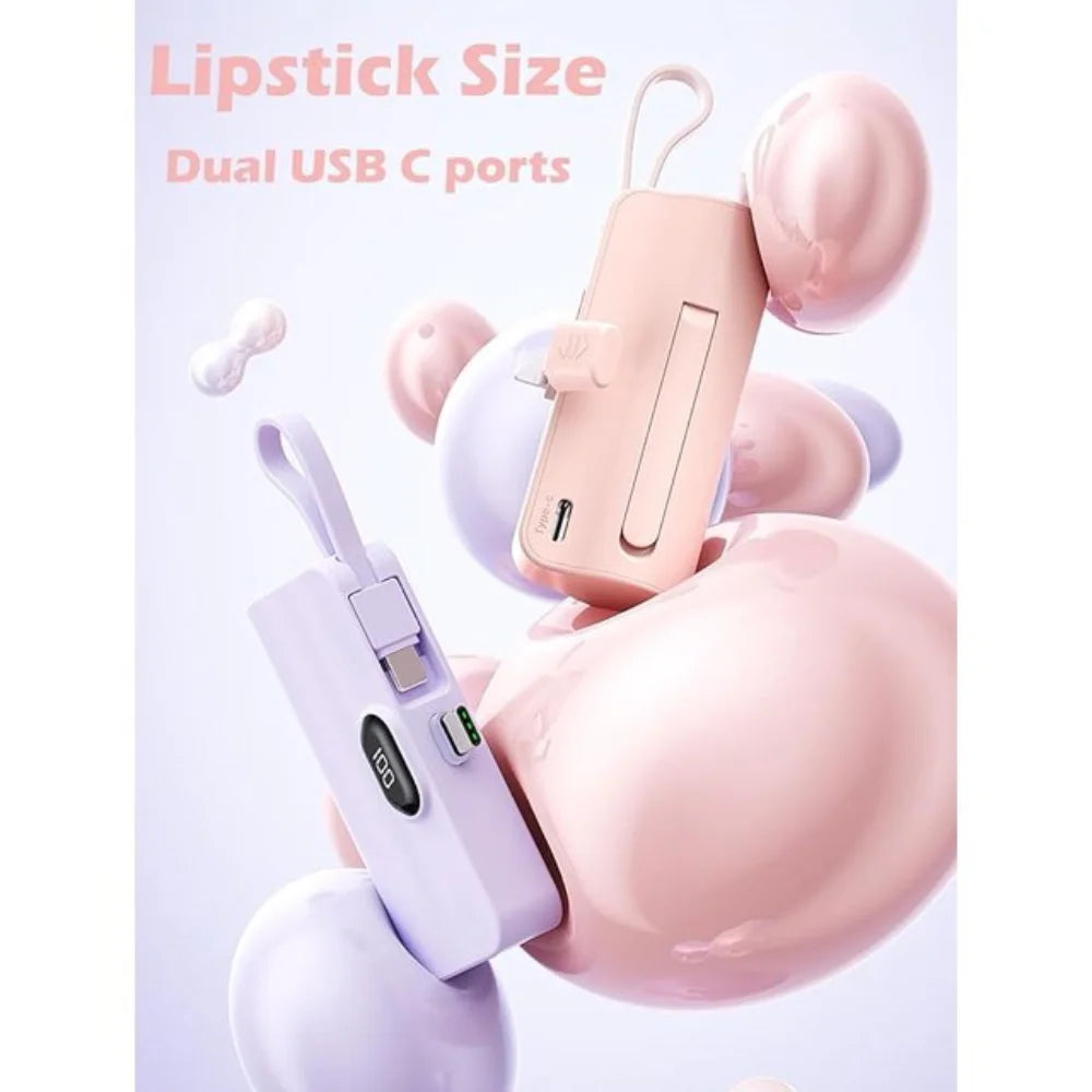 Mini Power Bank,Capsule Power Phone Charger 5500Mah,Portable Charger with Dual USB-C Ports