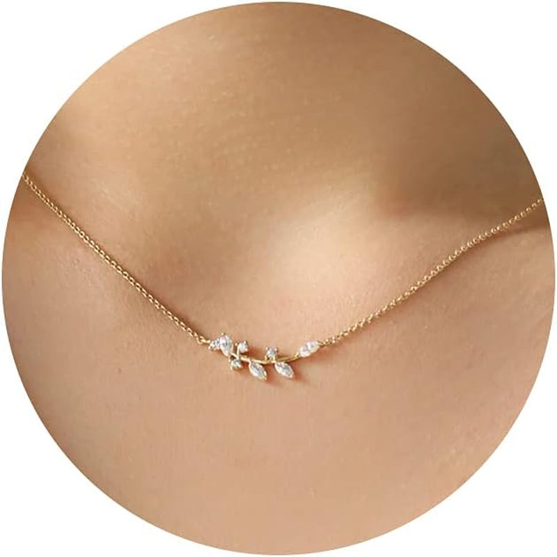 14k Gold Dainty Gold Pendant Necklac Plated Delicate Tiny Love Heart Star CZ Leaf Pendant Necklace