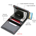 Carbon Fiber Card Holder Wallets Men RFID Black Magic Trifold Leather Slim Mini Wallet 