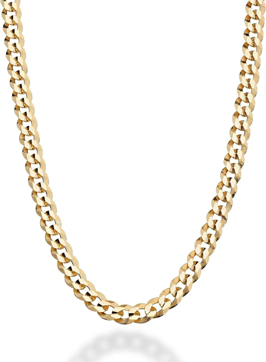 18K Gold over 925 Sterling Silver Italian 5Mm Diamond-Cut Cuban Link Curb Chain Necklace Women Men