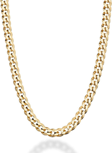 18K Gold over 925 Sterling Silver Italian 5Mm Diamond-Cut Cuban Link Curb Chain Necklace Women Men