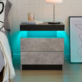 Bedside Table with 2 Drawers, LED Nightstand Wooden Cabinet Unit with LED Lights for Bedroom, End Table