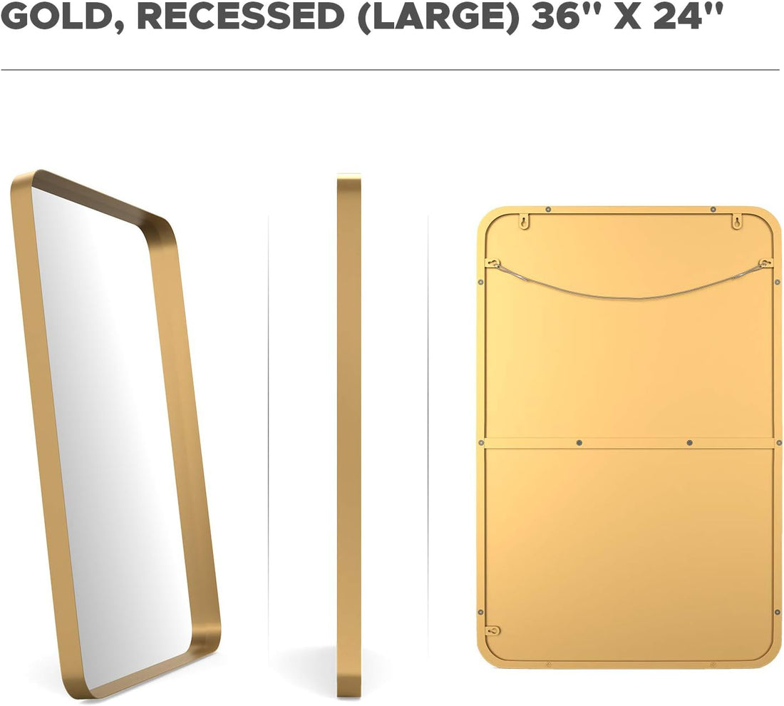 Large Bathroom Mirrors for Wall - Modern Rectangular Mirror with Seamless Metal Mirror Frame 36"X24"