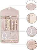 Travel Jewelry Organizer Roll Foldable Jewelry Case for Journey-Rings, Necklaces, Bracelets, Earrings,Beige