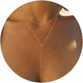 14K Gold Lariat Gold Necklace Dainty Long Necklace Plated/Silver Y-Shaped Pendant Necklace Trendy Layered Cz Beaded Chain Drop Necklaces Simple Gold Jewelry