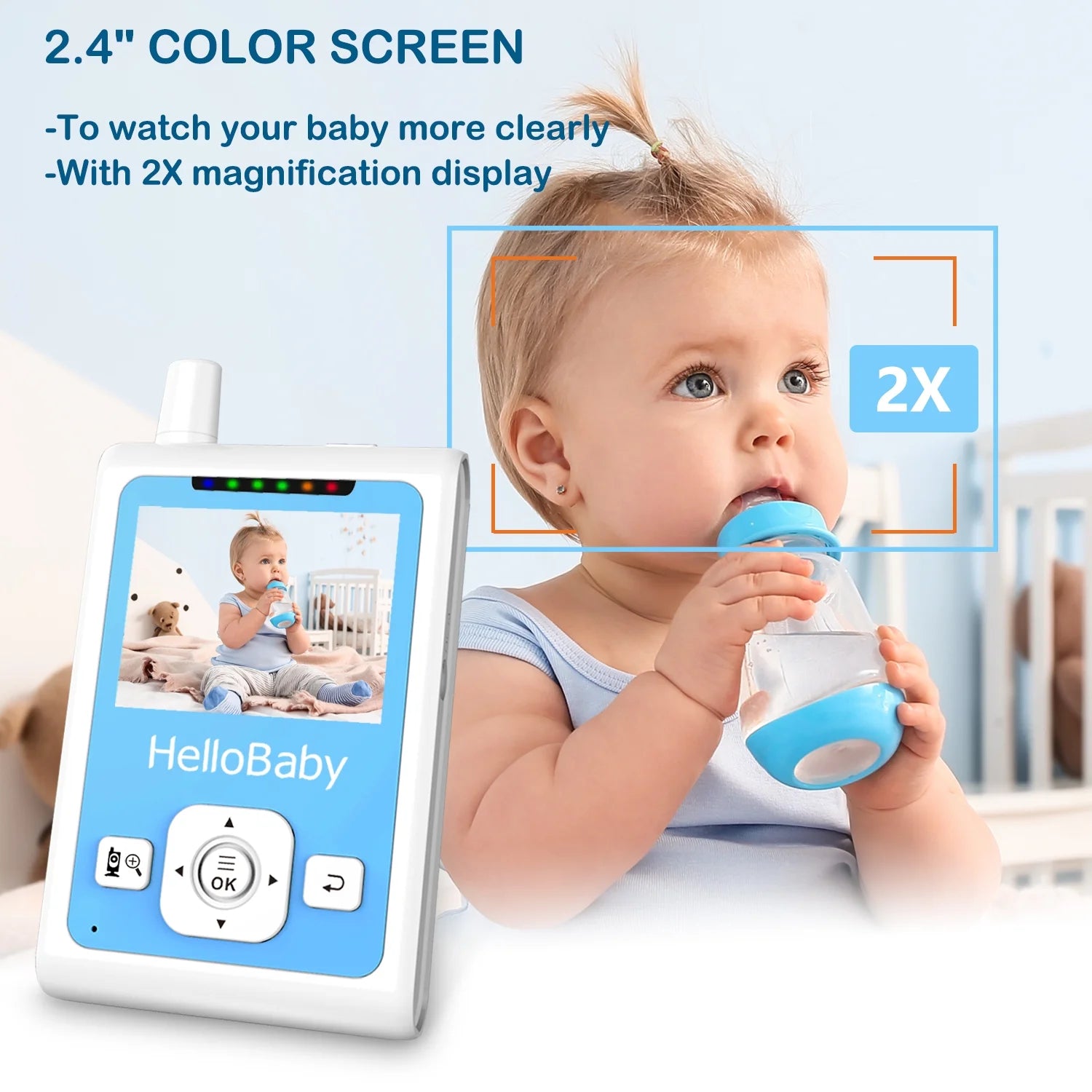 Baby Monitor- HB26 Video Baby Monitor with 2.4 Inch Screen, Night Vision, Temperature Sensor