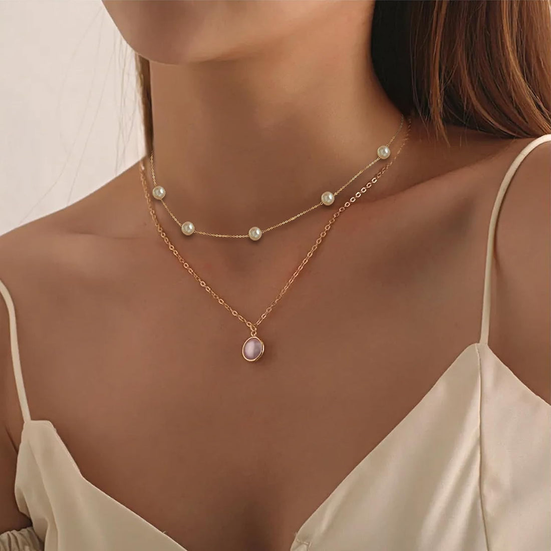 Gold Pearl Necklace, Dainty Gold Necklaces Prom Pearl Choker Necklace 15'' Pearl Necklaces for Women Beachy Necklace Adjustable Pearl Jewelry Bride as Graduation Birthday Wedding Gifts