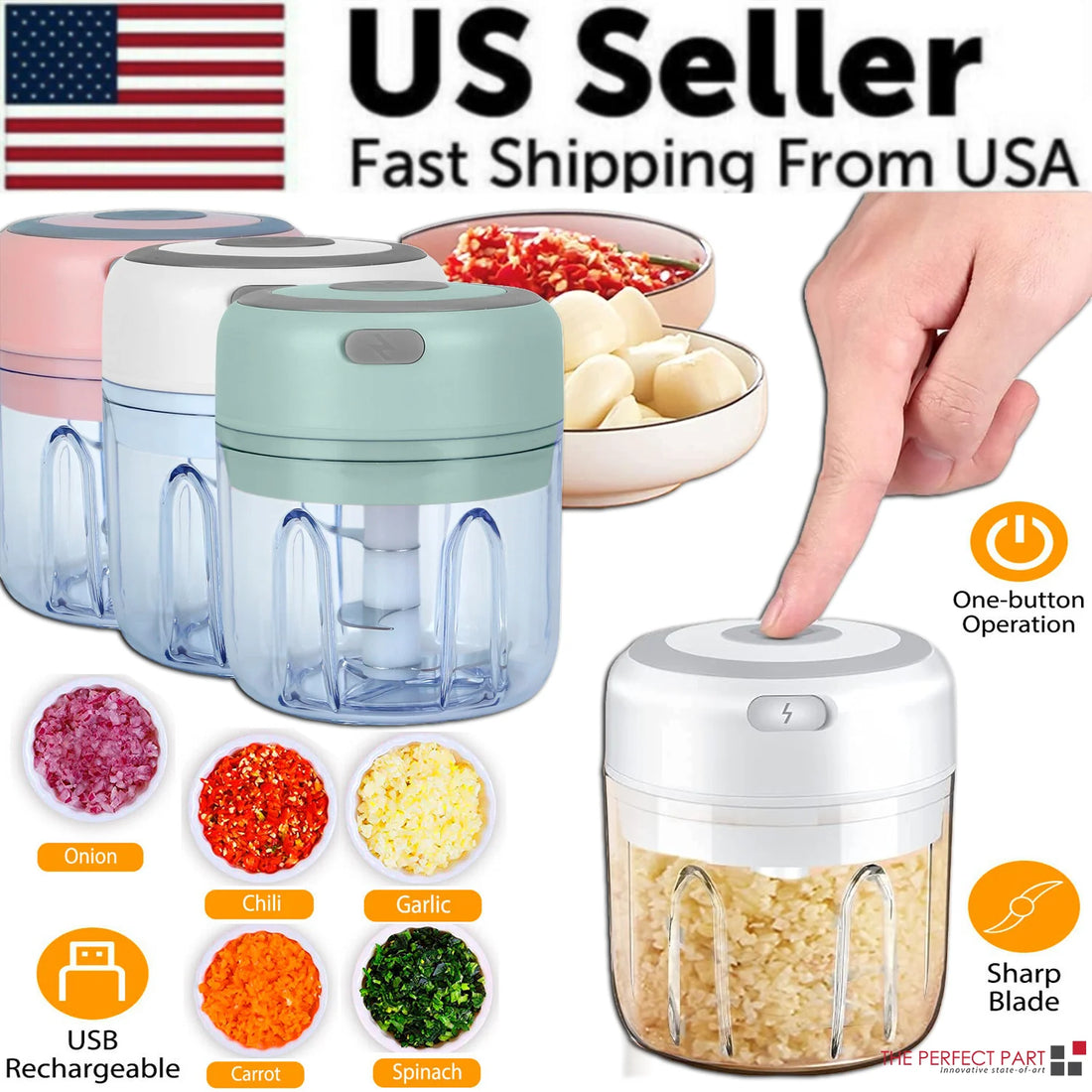 Electric 300ML Garlic Press Chopper Chili Onion Fruits Meat Mincer Blender Mixer