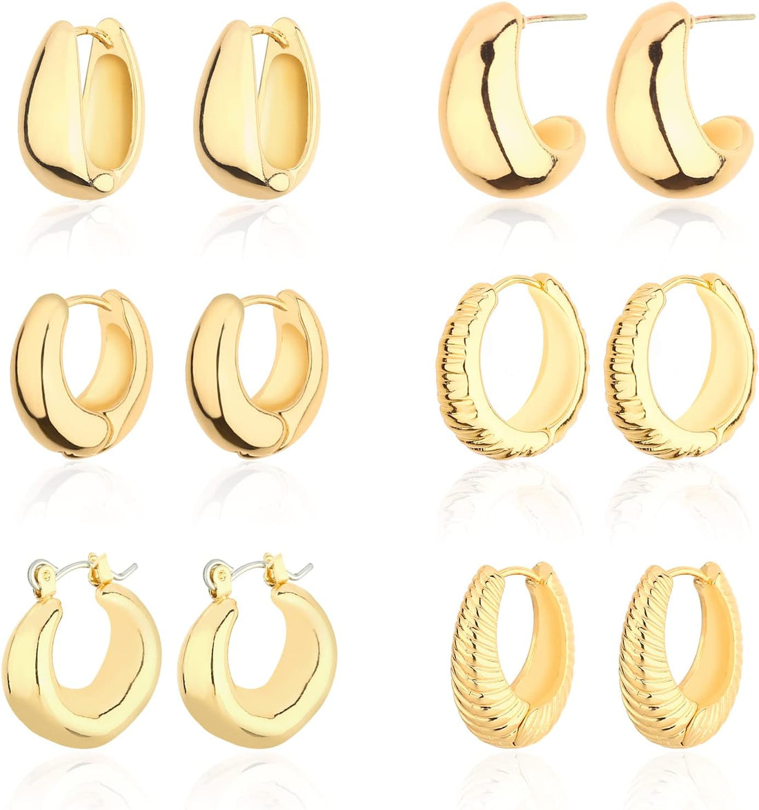 Chunky Hoop Earrings Set 14K Gold Hoop Earrings for Women Hypoallergenic, Thick Hoops Earring Set, Twist Huggie Hoop Earring