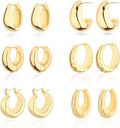 Chunky Hoop Earrings Set 14K Gold Hoop Earrings for Women Hypoallergenic, Thick Hoops Earring Set, Twist Huggie Hoop Earring