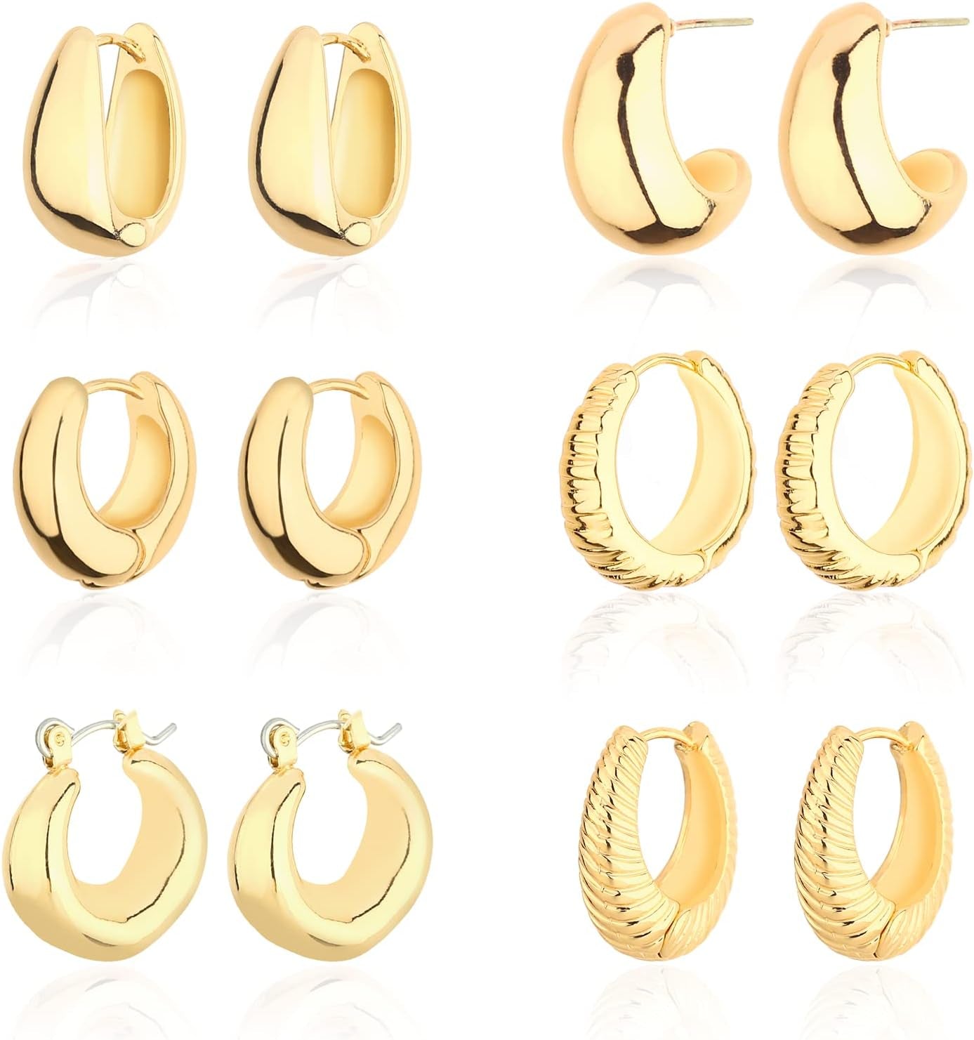 Chunky Hoop Earrings Set 14K Gold Hoop Earrings for Women Hypoallergenic, Thick Hoops Earring Set, Twist Huggie Hoop Earring