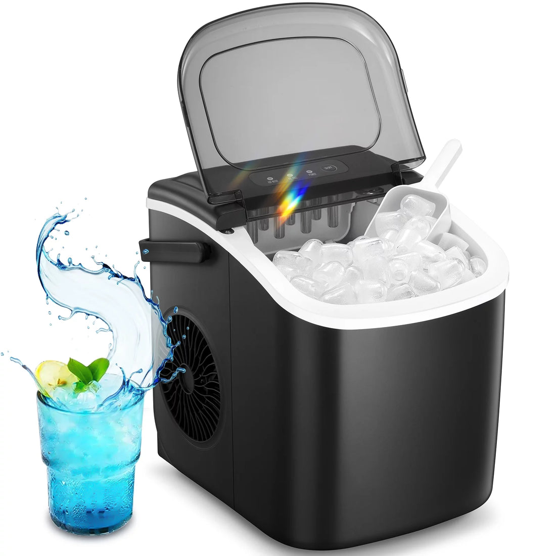 Countertop Ice Maker, Portable Ice Machine with Handle, 26Lbs/24H, 9 Cubes Ready in 6 Mins