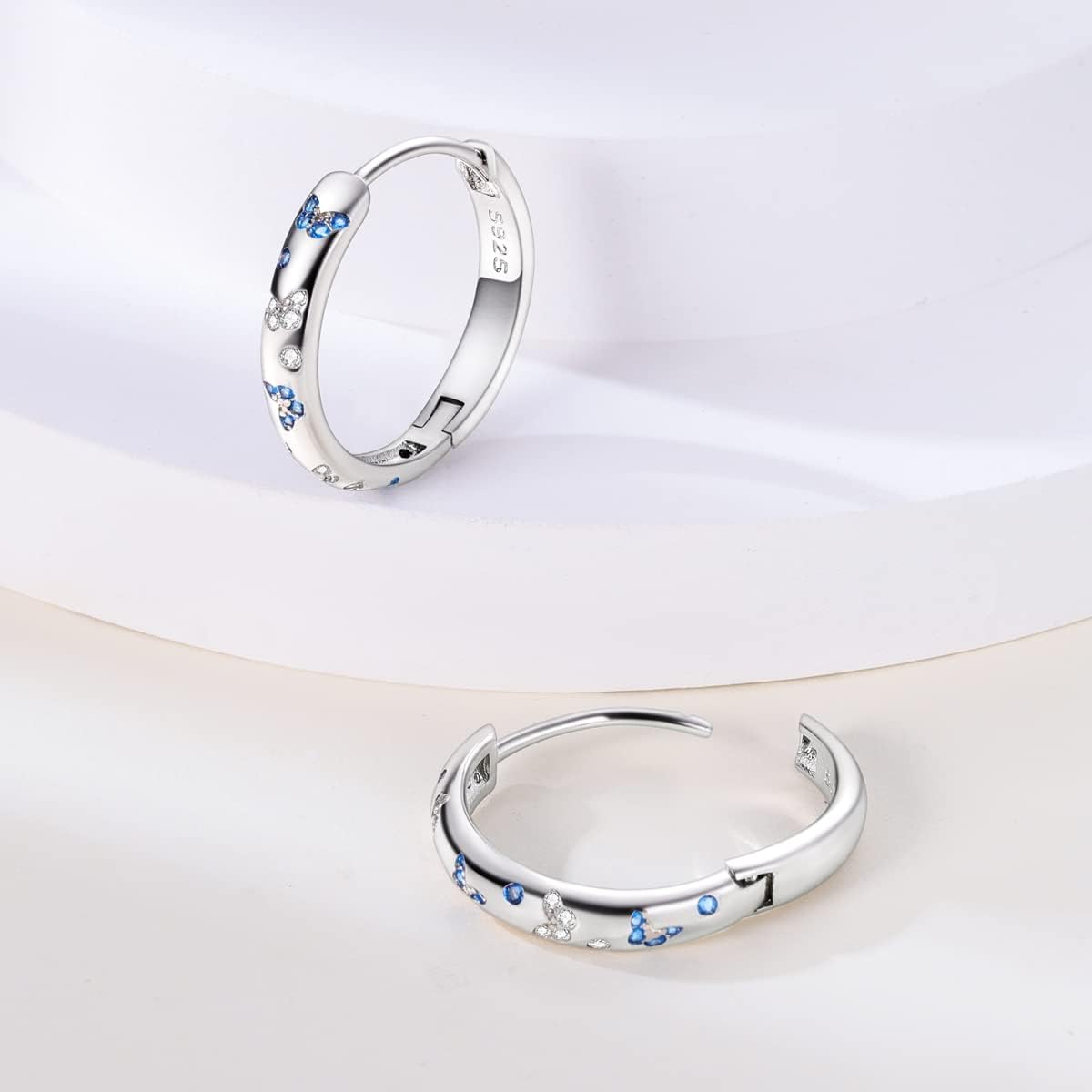 925 Sterling Silver Hoop Earring Simple Colorful Cubic Zirconia U-Shaped Star Moon Butterfly Small Huggie Earrings Hypoallergenic Jewelry Set for Women Girls