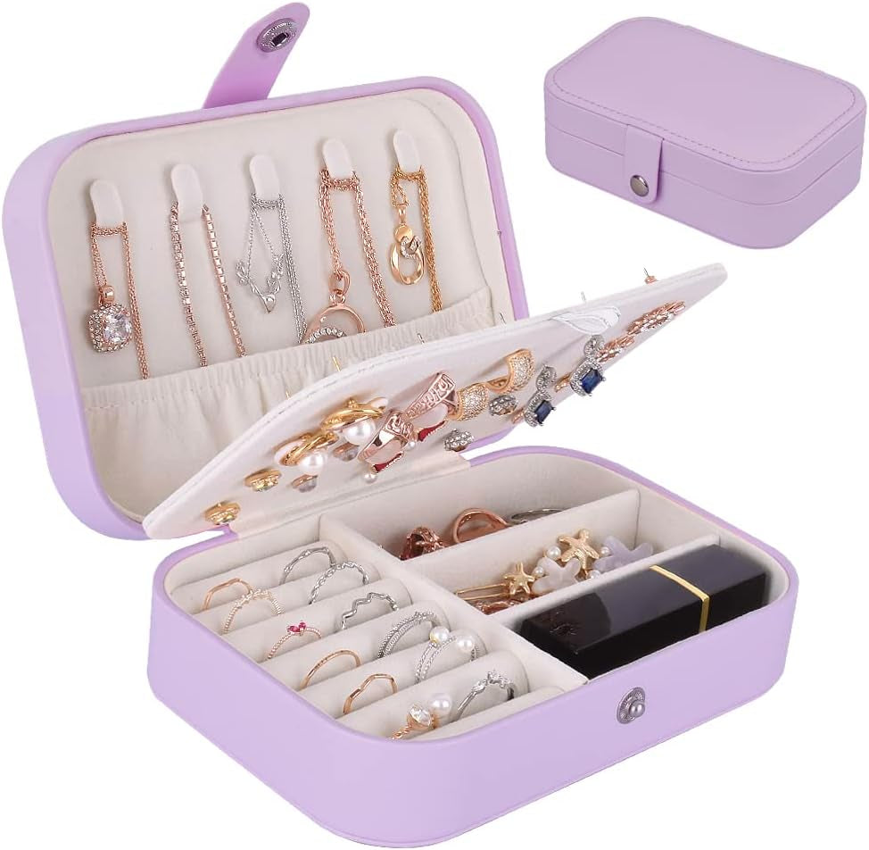 Jewelry Box, Travel Jewelry Organizer Cases with Doubel Layer for Women’S Necklace Earrings Rings and Travel Accessories (Purple)