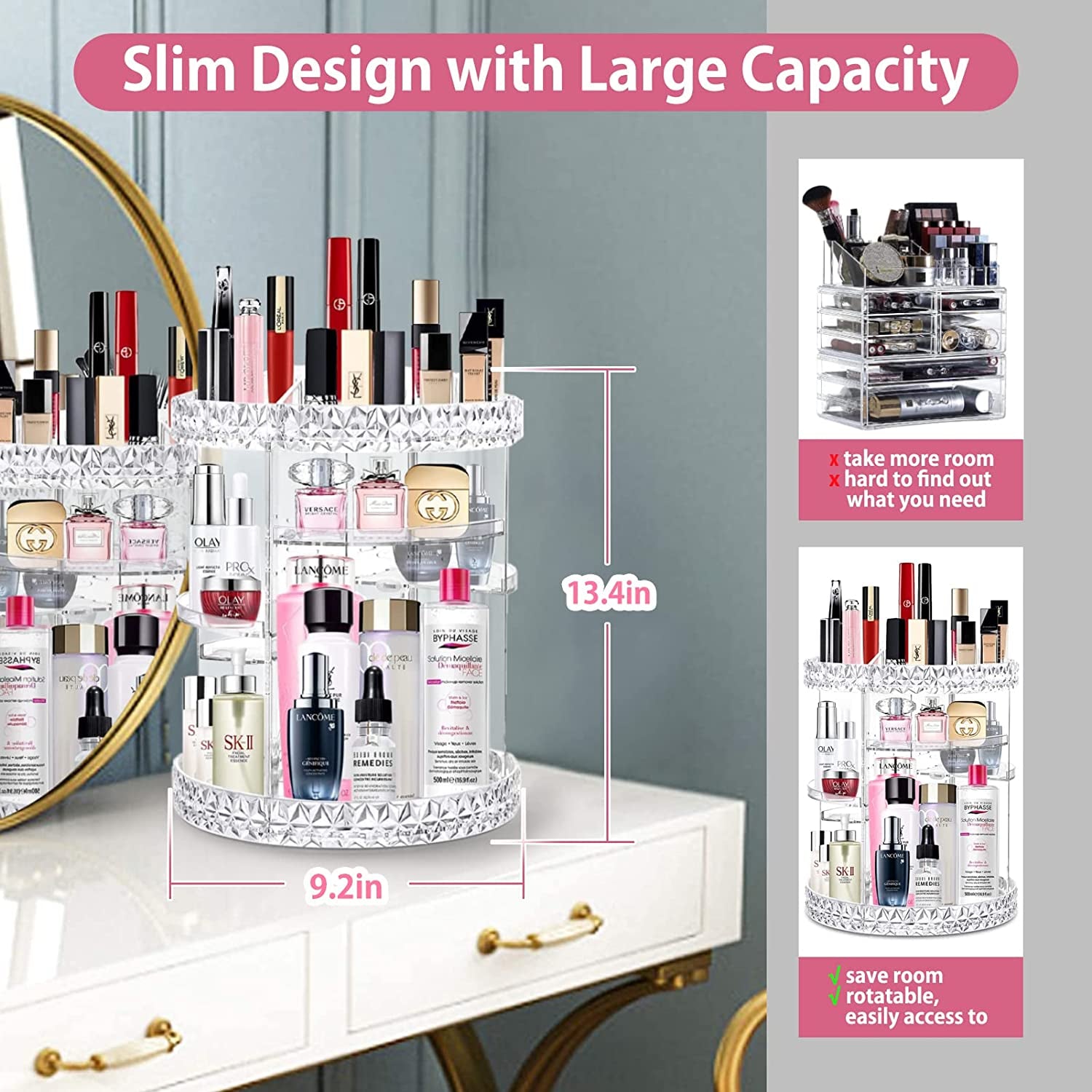 360 Rotating Makeup Organizer Perfume Organizer with 8 Adjustable Layer Clear Cosmetic Storage Display