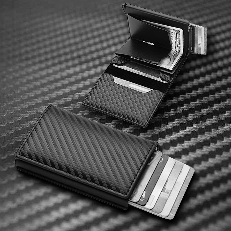 Carbon Fiber Card Holder Wallets Men RFID Black Magic Trifold Leather Slim Mini Wallet 