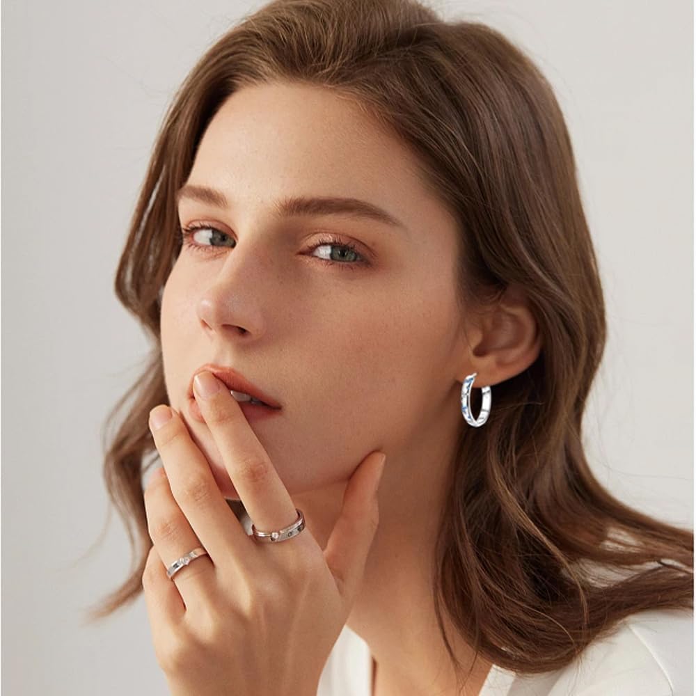 925 Sterling Silver Hoop Earring Simple Colorful Cubic Zirconia U-Shaped Star Moon Butterfly Small Huggie Earrings Hypoallergenic Jewelry Set for Women Girls