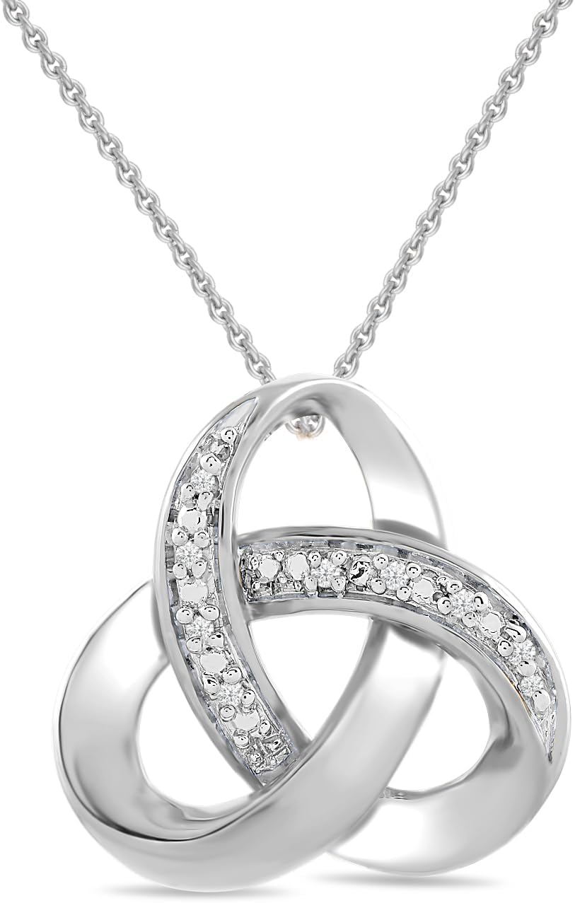  18K Gold Essentials Womens over Sterling Silver Diamond Knot Pendant Necklace