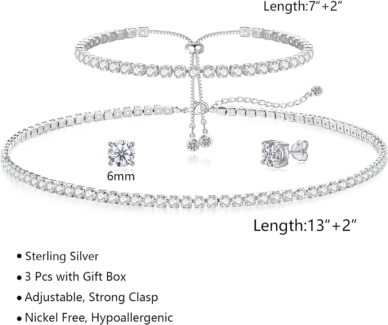 14K Gold/Sterling Sliver Necklace Tennis Bracelet Women Dainty Chocker Crystal for Men/Teen Girls