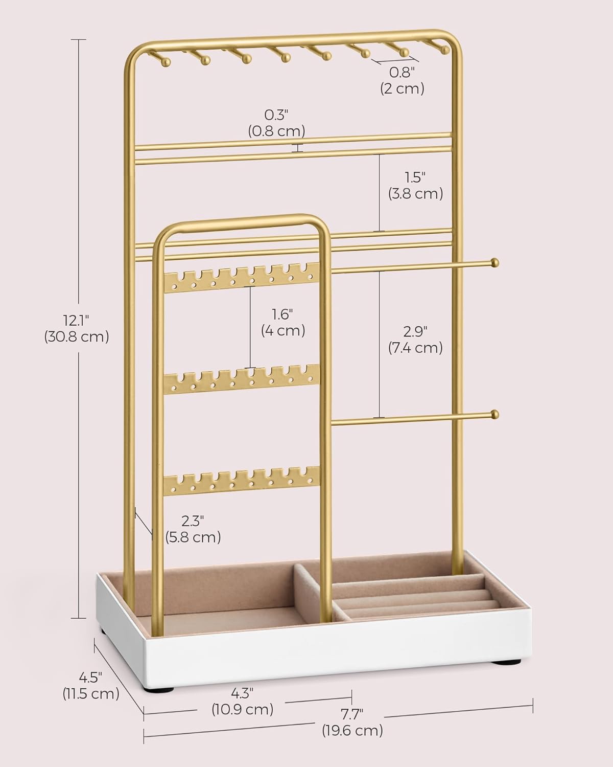 Jewelry Holder Jewelry Organizer Jewelry Display Stand with Metal Frame and Velvet Tray, Necklace Earring Bracelet Holder,