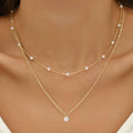  14K Gold Pearl Necklace Women,Plated Layered Freshwater Pearl Necklaces