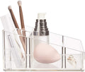 Clear Plastic Vanity Makeup Organizer Compact Rectangular 4-Compartment Holder for Brushes, Eyeshadow Palettes, & Beauty Supplies