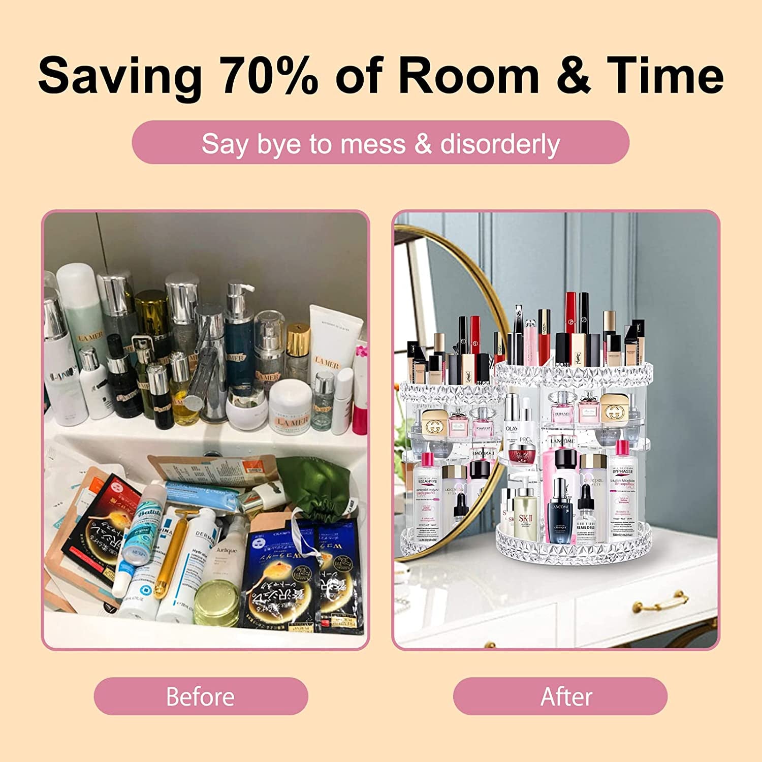 360 Rotating Makeup Organizer Perfume Organizer with 8 Adjustable Layer Clear Cosmetic Storage Display