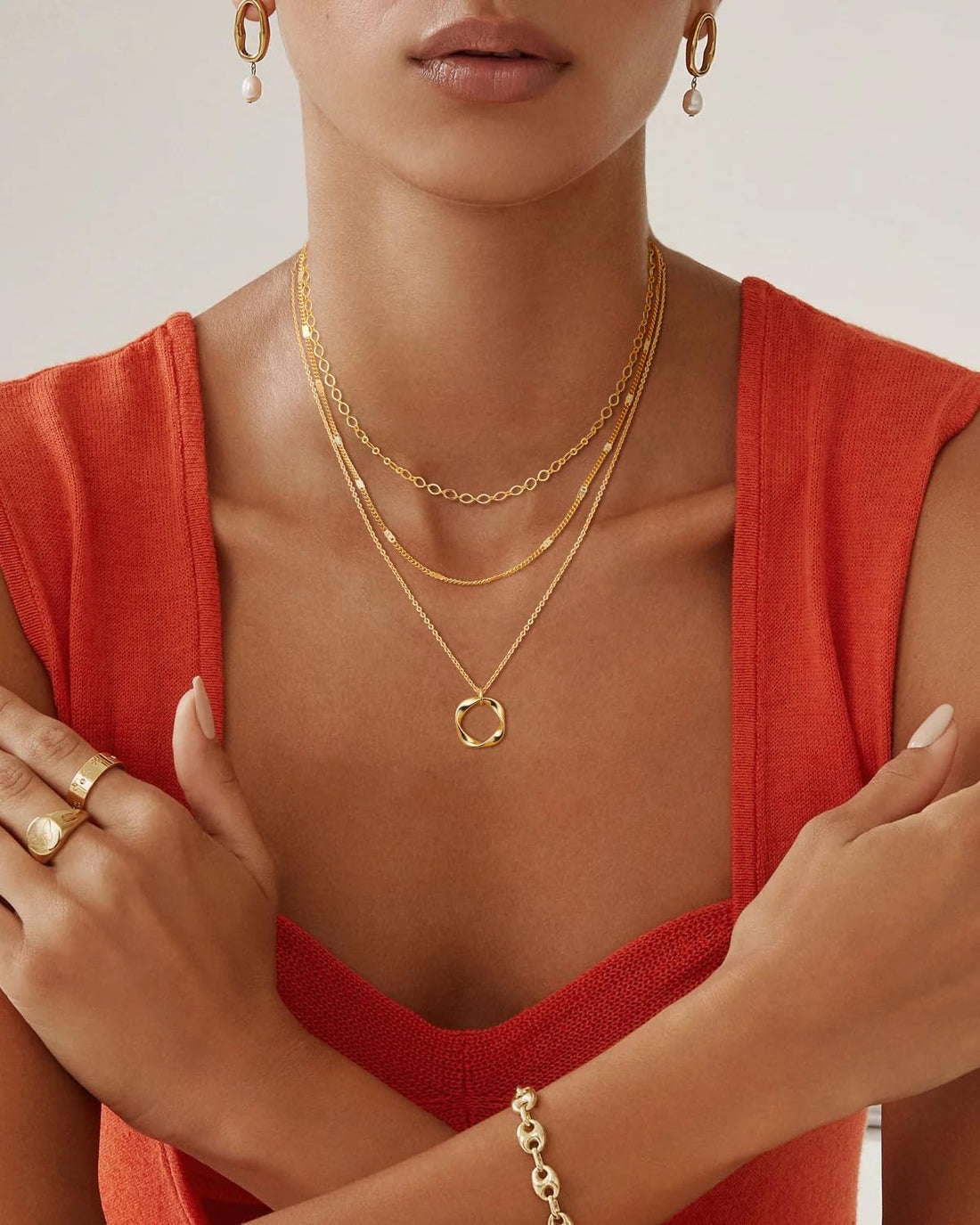 Layered Gold Necklaces for Women, Stackable Dainty 14K Real Gold Plated/Silver Chain Necklace Layering Beach Cute Fashion Pendant Choker Necklaces Trendy Jewelry Set Gifts for Women Teen Girls