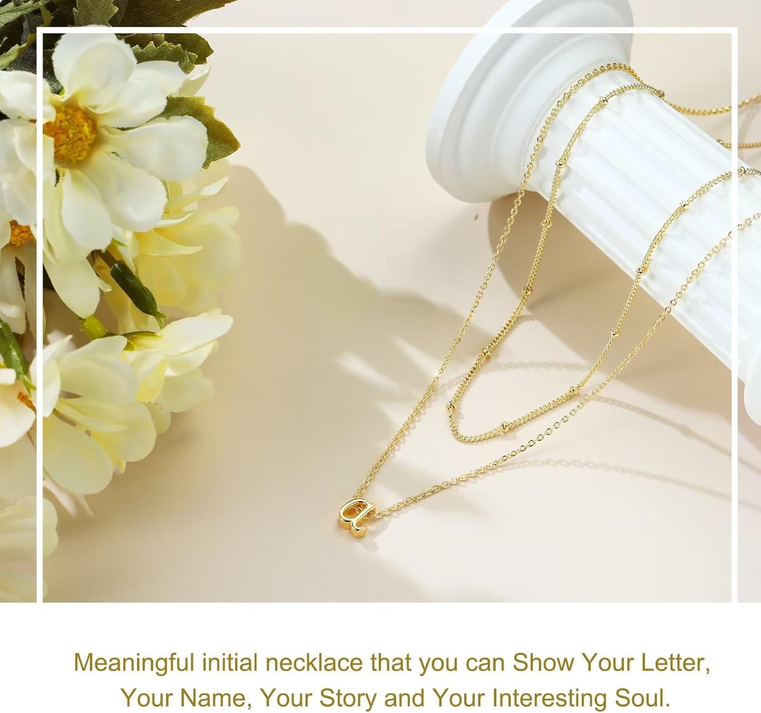 14K Gold Layered Initial Necklaces Trendy, Plated Letter A-Z Pendant Necklace Tiny Initial Personalized Monogram