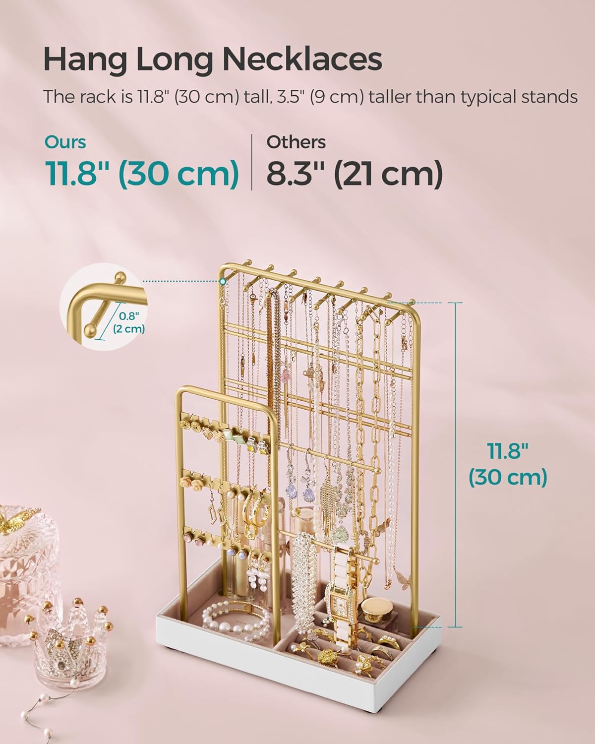 Jewelry Holder Jewelry Organizer Jewelry Display Stand with Metal Frame and Velvet Tray, Necklace Earring Bracelet Holder,