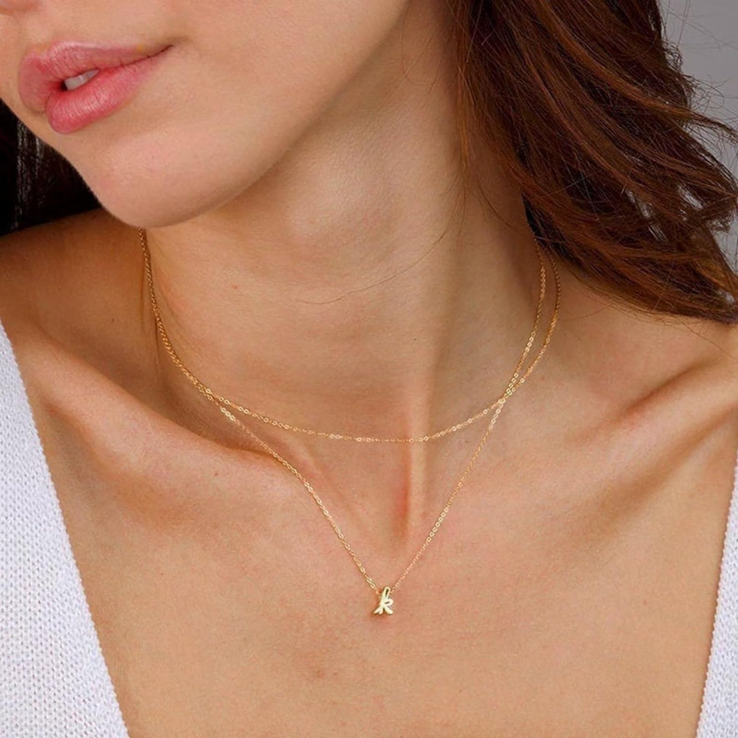 14K Gold Layered Initial Necklaces Trendy, Plated Letter A-Z Pendant Necklace Tiny Initial Personalized Monogram