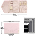 Travel Jewelry Organizer Case Foldable Jewelry Roll for Journey-Rings, Necklaces, Bracelets, Earrings, Light Pink