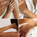 14K Gold Plated Bracelet Stack Set Adjustable Stackable Bracelets Paperclip Chain Cuban Link Layered Waterproof Gold Jewelry 6.0/6.8/7.2