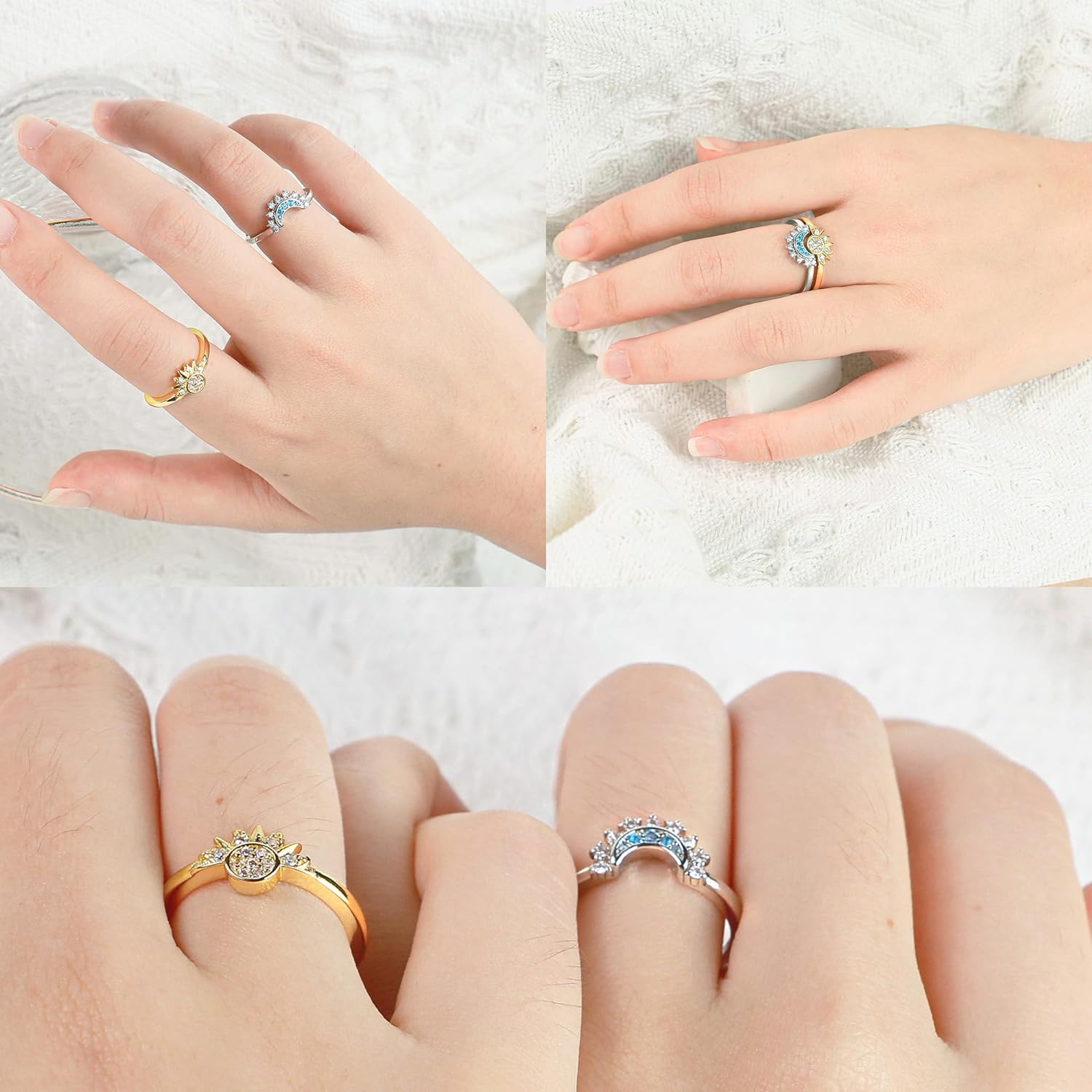 Sun and Moon Ring Stackable Rings for Women,Adjustable Jewelry Anillos Para Mujer Rings