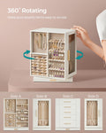 5 Drawers, Jewelry Organizer, Glass Window, Spacious, Vertical Jewelry Storage, Open Design, Great Gift, Cloud White