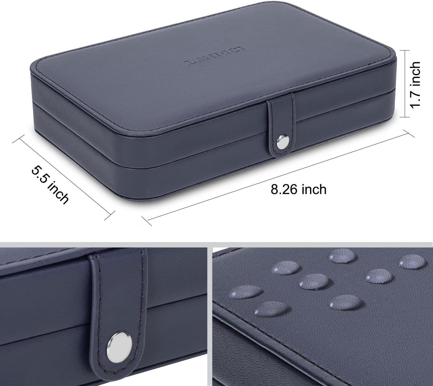 Small Jewelry Box for Women Girls, PU Leather Travel Jewelry Organizer Case, Portable Jewellery Storage Holder Display for Ring Earrings Necklace Bracelet Bangle Watch Men Kids Gift, Dark Blue