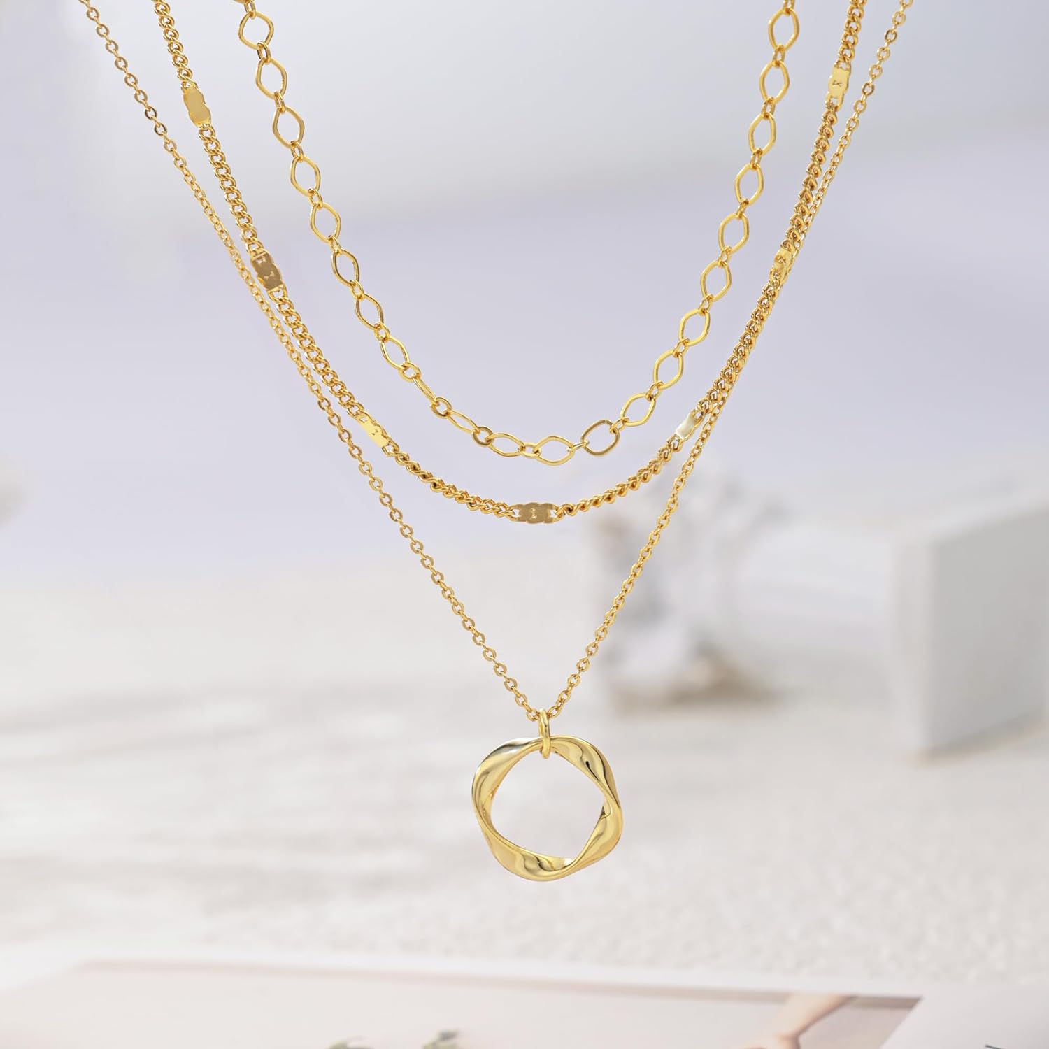 Layered Gold Necklaces for Women, Stackable Dainty 14K Real Gold Plated/Silver Chain Necklace Layering Beach Cute Fashion Pendant Choker Necklaces Trendy Jewelry Set Gifts for Women Teen Girls