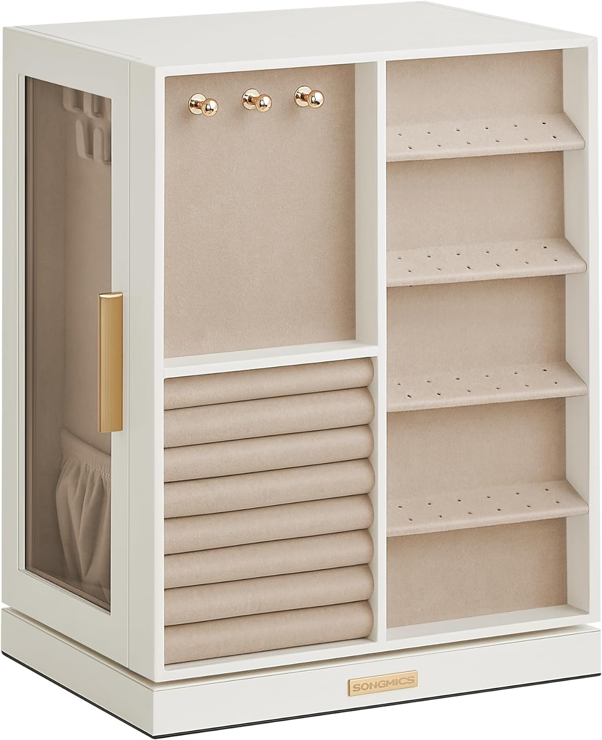 5 Drawers, Jewelry Organizer, Glass Window, Spacious, Vertical Jewelry Storage, Open Design, Great Gift, Cloud White