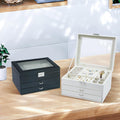 3-Layer Jewelry Organizer Box for Women Girl Wife, 2 Drawers Clear Top Jewelry Organizer Case Elegant White