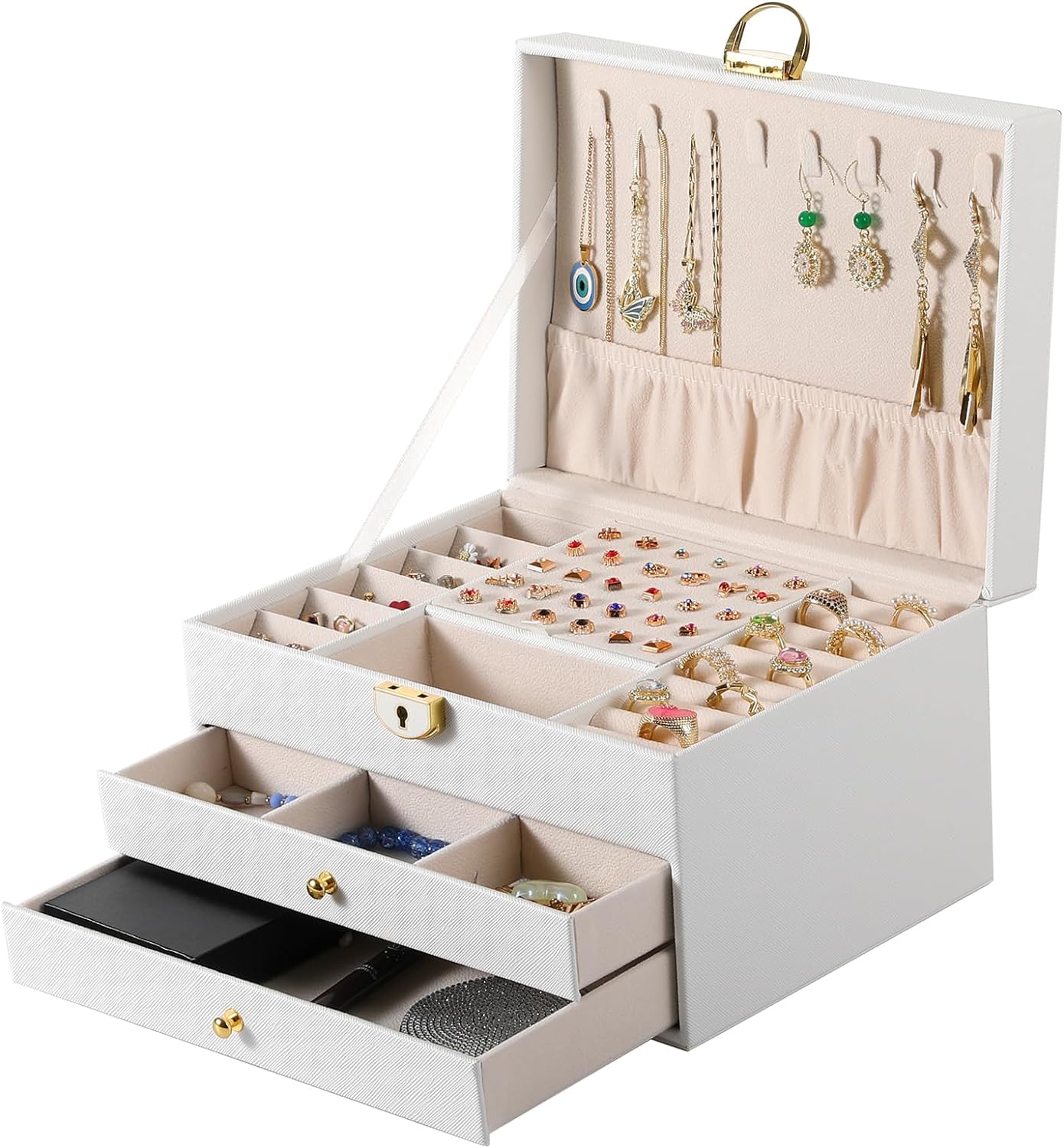 3 Layer Jewelry Box, Jewelry Holder Organizer with Jewelry Organizer Drawer